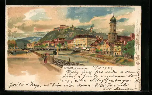 Lithographie Graz, Partie am Schlossberg