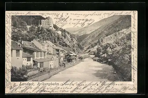 AK Landeck an der Arlbergbahn, Häuser am Flussufer