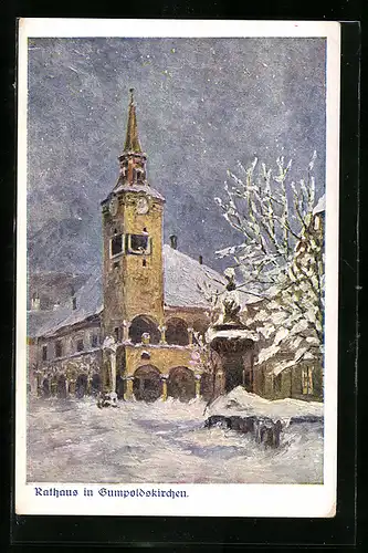 Künstler-AK Gumpoldskirchen, Rathaus im Winter