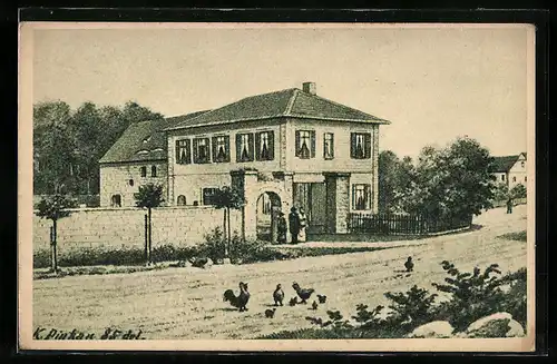 Künstler-AK Leipzig, 100 Jahre Deutsche Arbeiterbewegung, Haus Borsdorf in dem Wilhelm Liebknecht während Zuflucht fand