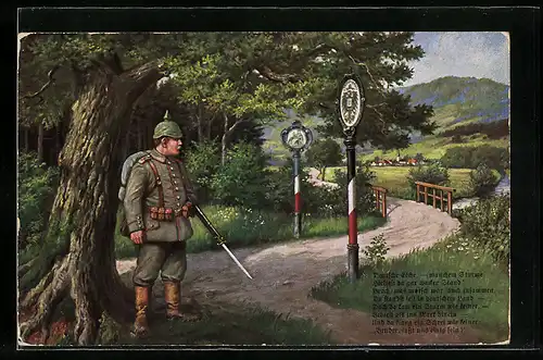 Künstler-AK Grenze, Völkerkrieg 1914-15, Soldat der Deutschen Grenzwacht