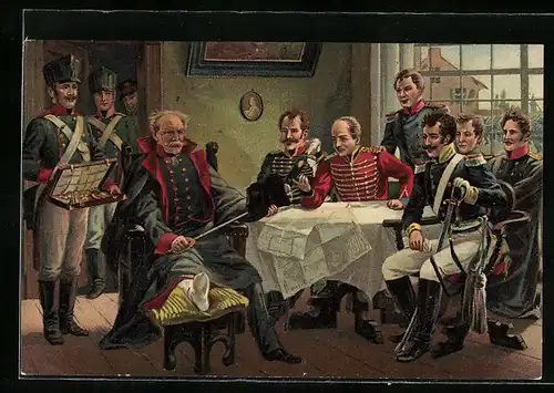 AK Befreiungskriege 1815, Blücher empfängt bei Genappe Orden, Hut und Degen Napoleons