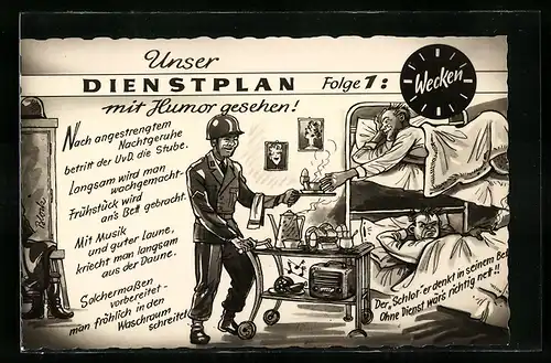 AK Unser Dienstplan Folge 1: Wecken... Soldaten werden mit Servierwagen und Frühstück geweckt