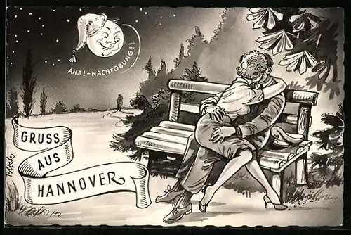 AK Hannover, Bundeswehr Standort, Soldat küsst Frau bei Nacht