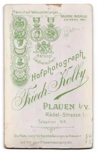 Fotografie Friedrich Kolby, Plauen i. V., Rädel-Strasse 1, Hübsche Dame in elegantem Kleid