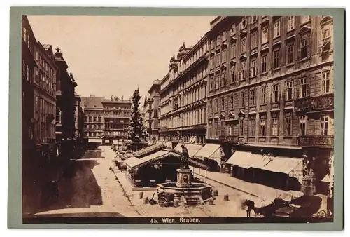 Fotografie unbekannter Fotograf, Ansicht Wien, Geschäfte und Brunnen im Graben