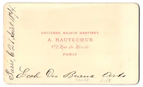 Fotografie A. Hautecouer, Paris, Ansicht Paris, Ecole des Beaux Arts, 1874