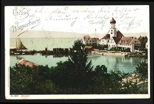 AK Wasserburg / Bodensee, Ortspartie mit Kirche