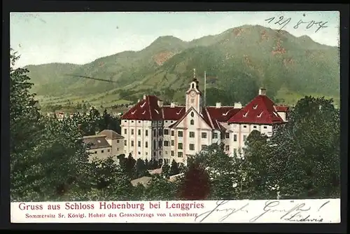 AK Lenggries, Schloss Hohenburg aus der Vogelschau