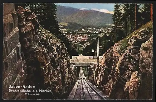 AK Baden-Baden, Drahtseilbahn, Bergbahn a.d. Merkur