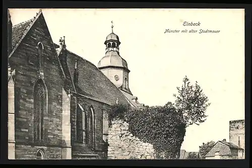 AK Einbeck, Münster mit alter Stadtmauer