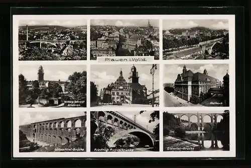 AK Plauen, Altmarkt, Göltzschtal-Brücke, Rathaus