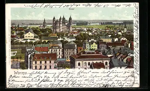 AK Worms, Stadtansicht aus der Vogelschau