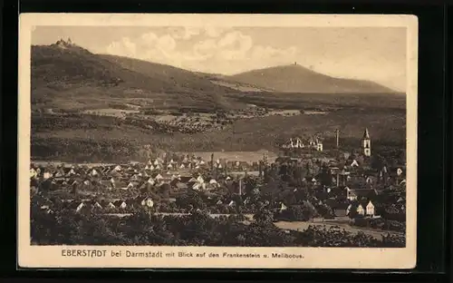 AK Eberstadt, Panorama mit Blick auf den Frankenstein u. Melibocus