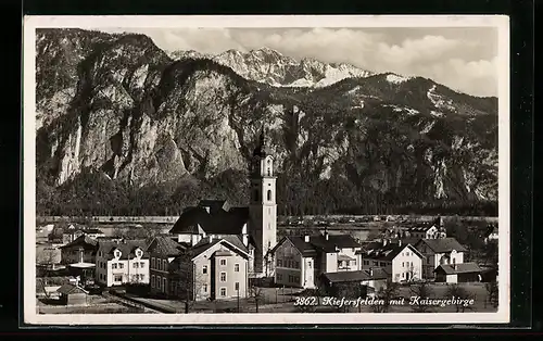 AK Kiefersfelden, Ortsansicht mit Kaisergebirge