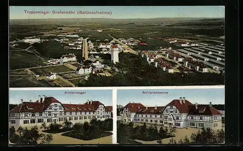 AK Grafenwöhr / Ruppenlager, Teilansicht, Ballonaufnahme, Artillerielager, Artilleriekaserne