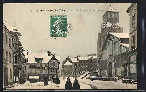 AK Lisieux, Lisieux sous la Neige, La Place Marché au Beurre