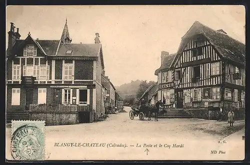 AK Blangy-le-Chateau, la Poste et le Coq Hardi
