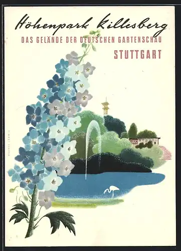 Künstler-AK Stuttgart, Deutscher Krankenkassentag 1953, Höhenpark Killesberg, Ausstellungsgelände