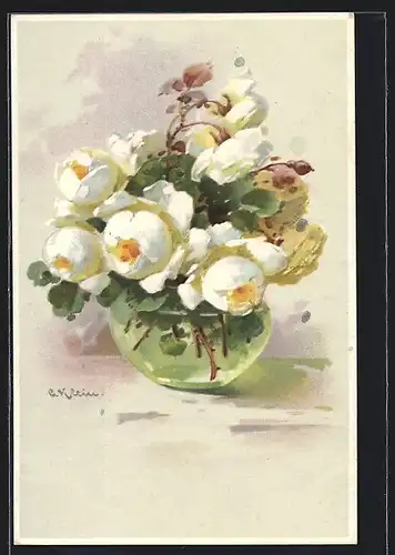 Künstler-AK Catharina Klein: Vase mit Blumen