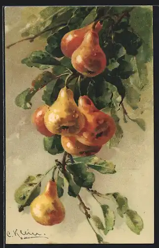 Künstler-AK Catharina Klein: reife Birnen an einem Zweig