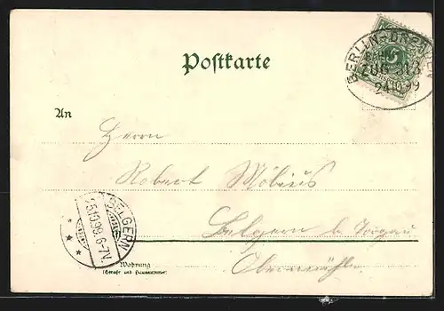 Lithographie Dresden, Postplatz, Annenstrasse mit Postgebäude