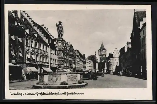AK Straubing a.D., Grossdeutschlandplatz mit Jacobsbrunnen