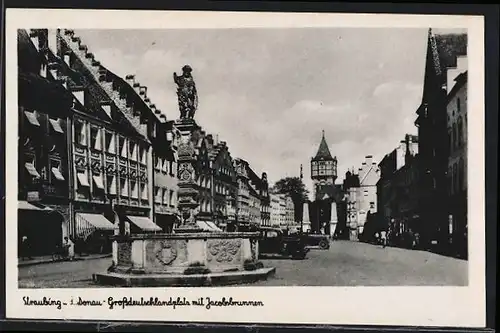 AK Straubing a.D., Grossdeutschlandplatzt mit Jacobsbrunnen