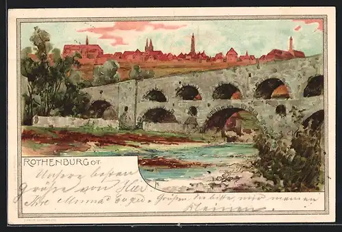 Lithographie Rothenburg o. T., Ortsansicht, Teilansicht