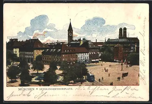 AK München, Sendlingerthorplatz, Strassenbahn