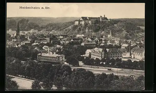 AK Heidenheim a. Br., Gesamtansicht mit Schloss und Bahnhof