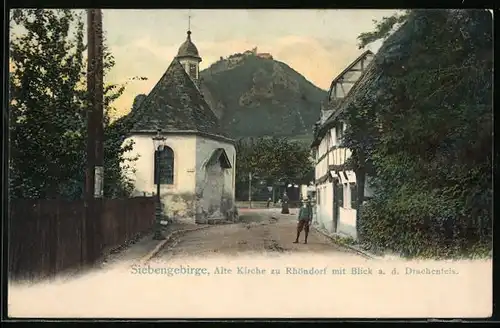 AK Röhndorf, Alte Kirche m. Blick auf Drachenfels