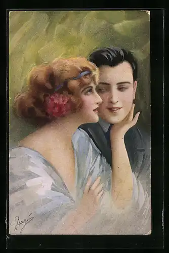 Künstler-AK Junges Paar umarmt sich, Art Deco