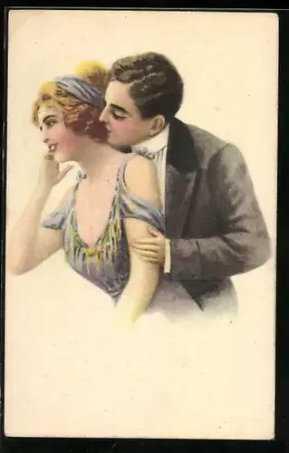 Künstler-AK Elegantes Paar umarmt sich, Art Deco