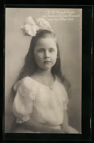 AK Prinzessin Sophie von Sachsen-Weimar-Eisenach mit Schleife im Haar