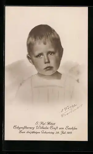AK Erbgrossherzog Wilhelm Ernst von Sachsen zum dritten Geburtstag 1915