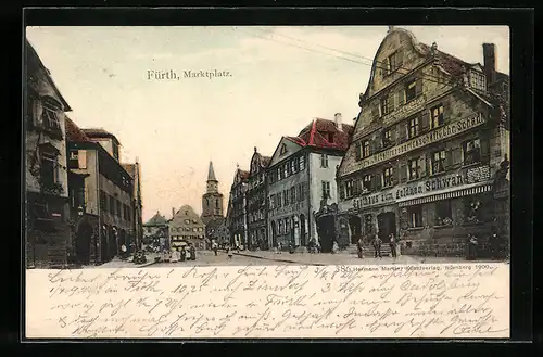 AK Fürth / Bayern, Marktplatz mit Gasthaus zum goldnen Schwan