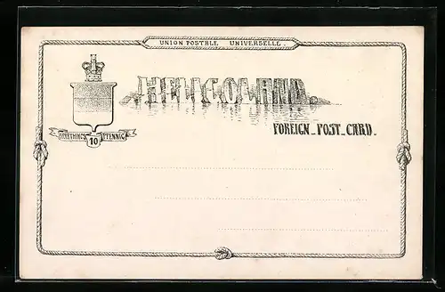 Künstler-AK Helgoland, Wappen, Schriftzug aus Felsen