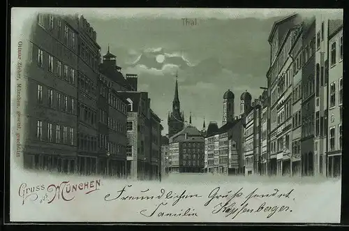Mondschein-Lithographie München, Thal mit Frauenkirche