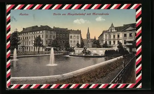 AK Aachen, Partie am Hauptbahnhof mit Marienkirche