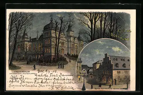 Lithographie Dortmund, Fredenbaum, Altes Rathaus