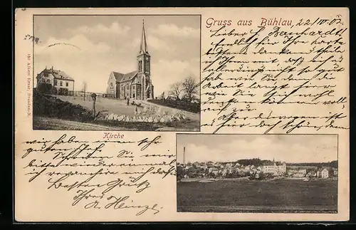 AK Bühlau, Kirche, Ortsansicht aus der Vogelschau