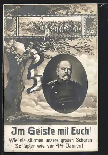 AK Portrait von Bismarck in Uniform, Deutsche Kavallerie im Sturm