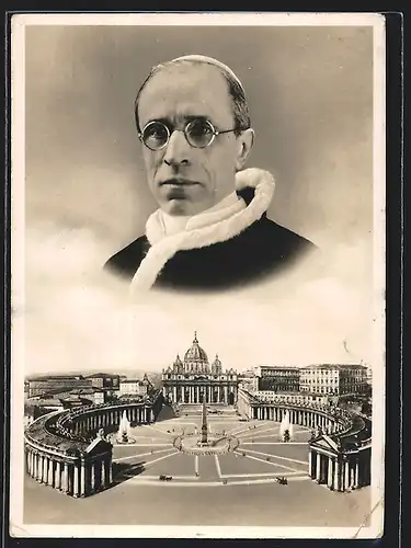AK Portrait Papst Pius XII., Petersplatz, Petersdom