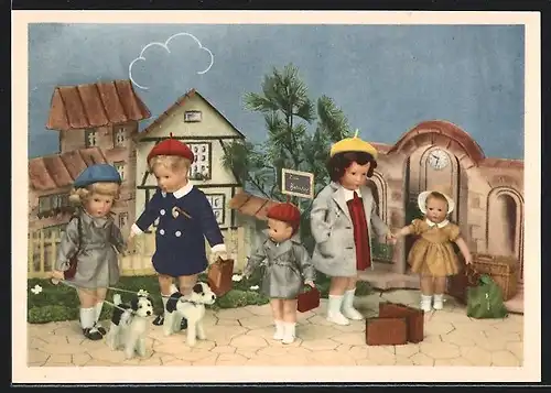 AK Käthe Kruse-Puppen auf Reisen