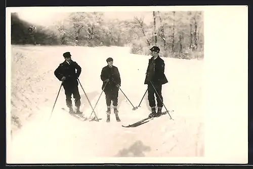 Foto-AK Drei Herren fahren Ski