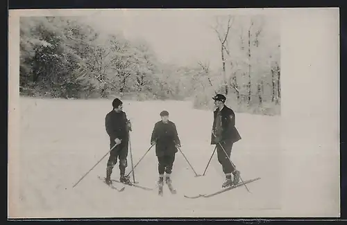 Foto-AK Drei Herren auf Skiern im Schnee
