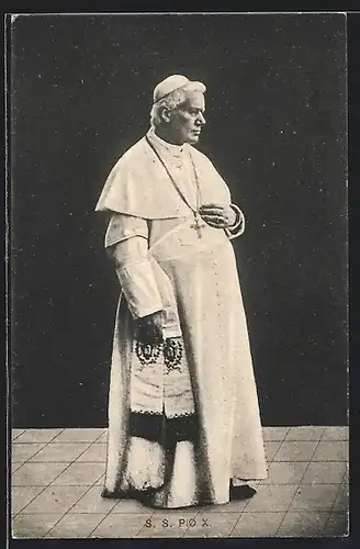 AK Papst Pius X.mit Kreuz und nachdenklichem Blick
