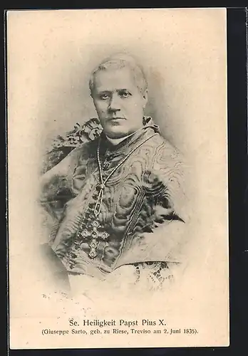 AK Portrait Papst Pius X. mit Kreuz