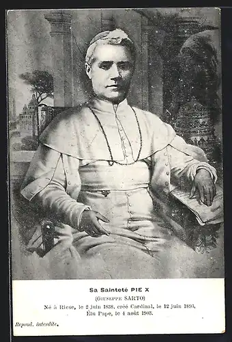 Künstler-AK Papst Pius X. mit Schriftstück und Kette